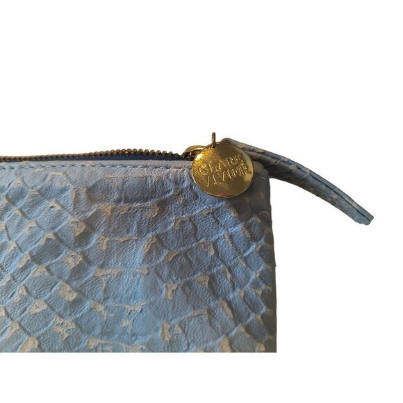 Clare Vivier  Clare V Snake Embossed Fold Over Clutch Light Grey and Blue - Picture 2 of 7